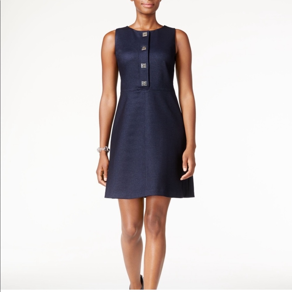 12 Tommy Hilfiger navy turnkey A-line dress with rear zipper